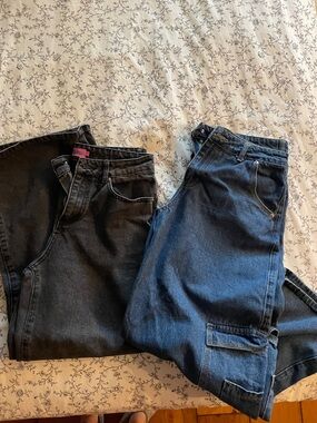 Edikted Women's Wide Leg Jeans in Blue and Black Denim